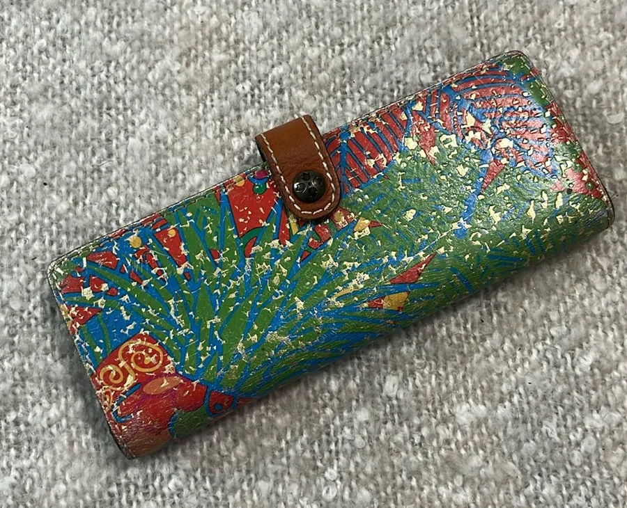 Patricia Nash Teresa Embossed Leather Colorful Tropical Print 3”x8”