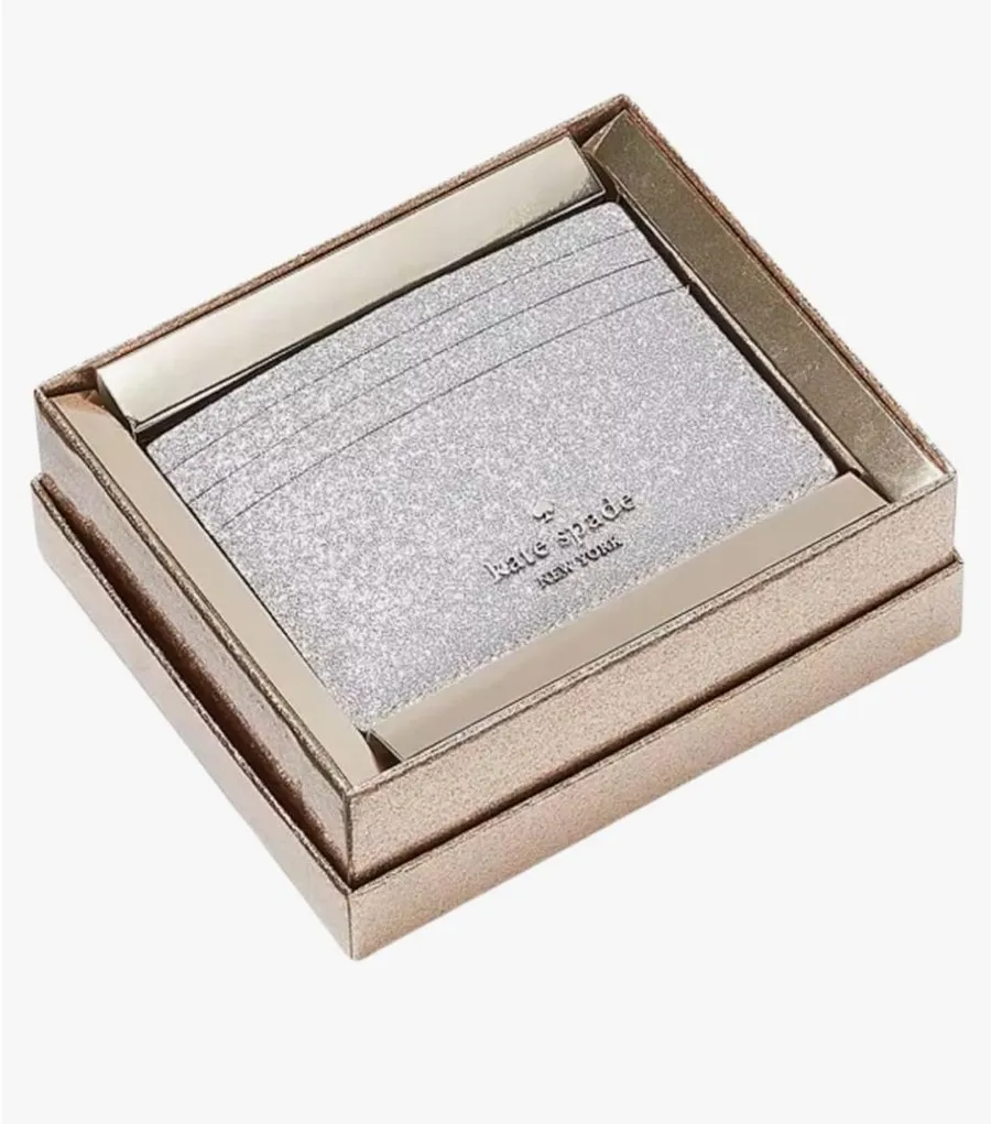 Kate Spade Silver Glitter Slim Card Holder Silver Lunar Light NWT