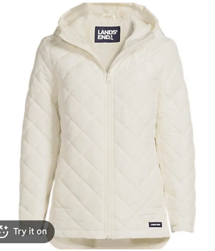 Lands’ End white featherless quilted hooded jacket size small