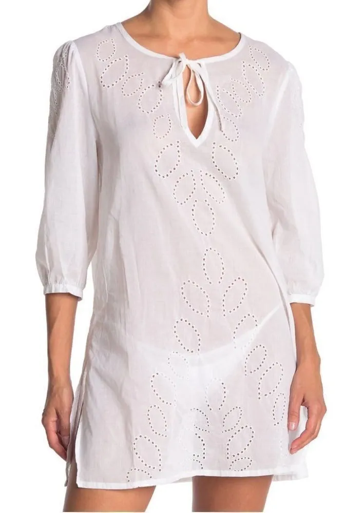 ECHO Ocean Eyelet Tunic Dress, Beach Cover Up, White, Size Small, NWT White