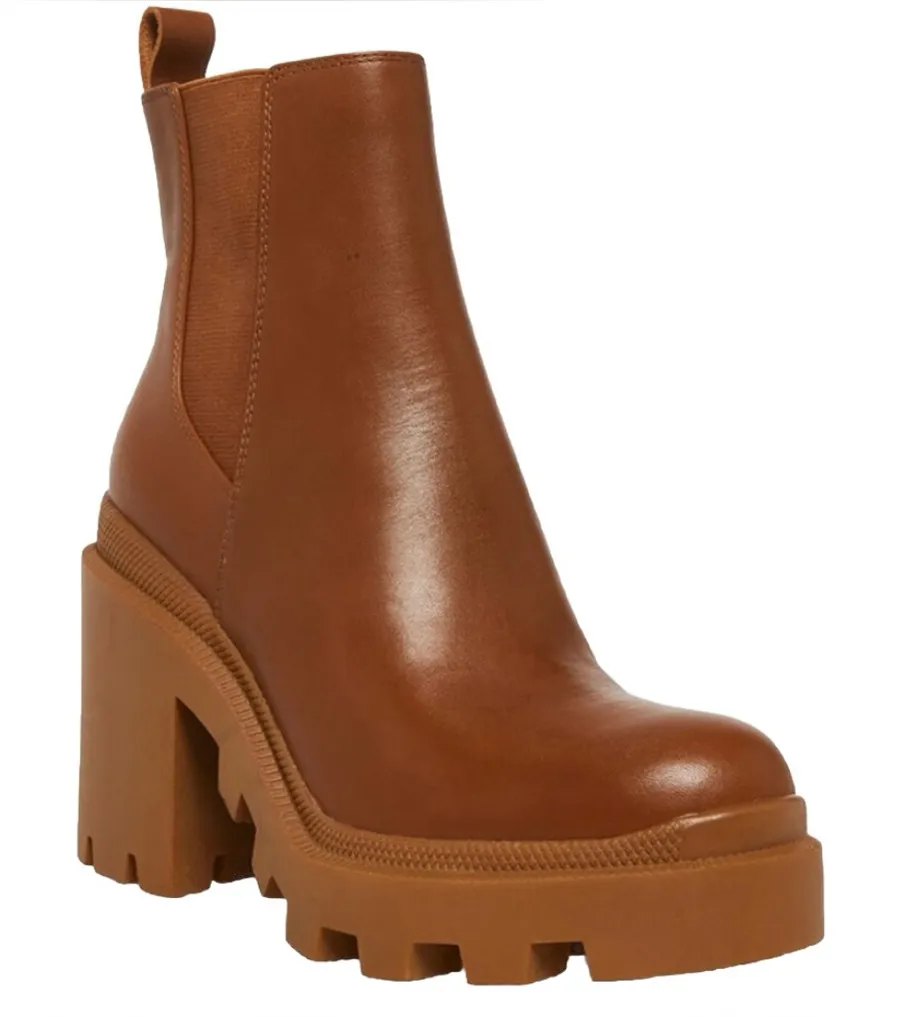 Steve Madden Roxie Cognac Brown Leather Moto Boots Women’s Size 9.5