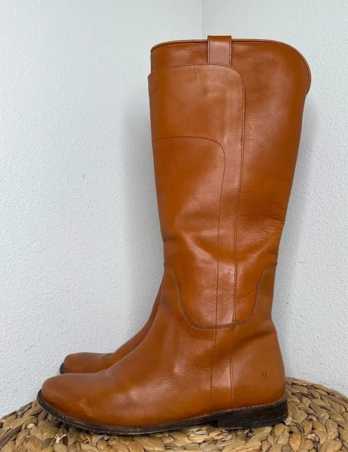 Frye Tall Boot Paige Cognac Camel Leather Riding Boots sz 6.5