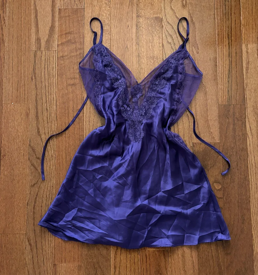 Frederick’s of Hollywood plum purple satin and lace chemise slip dress - M