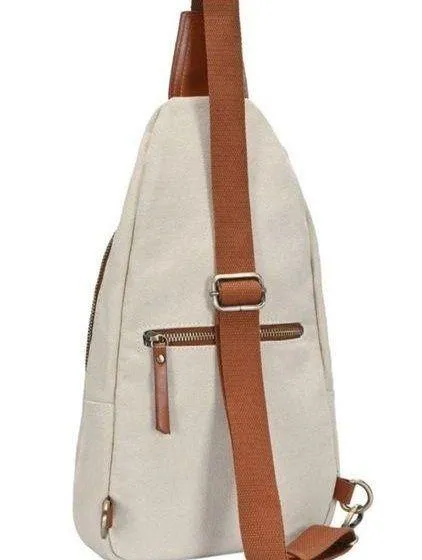 Cream and vegan leather shoulder crossbody backpack bag Brown