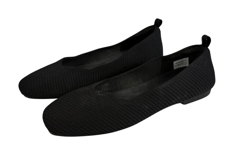 Burudani Black Knit Square Toe Ballet Flats Womens US 10 UK 8 Casual Office