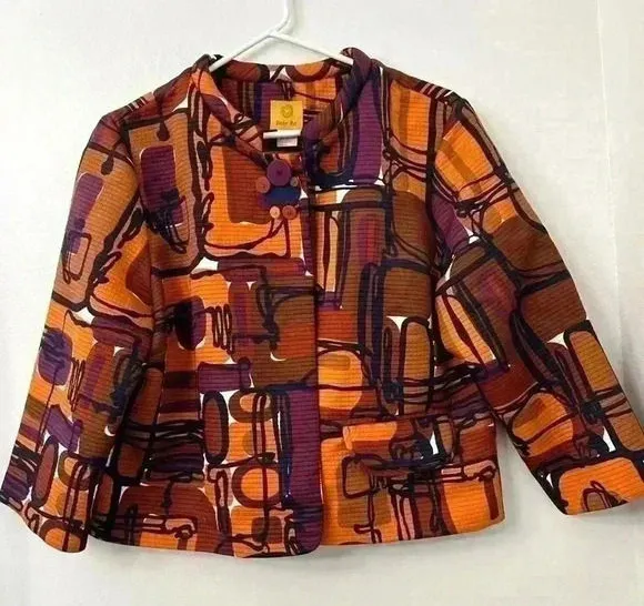 Ruby Rd. Womens Blazer Structured Statement Piece Geometric Size 12 3/4 Sleeves