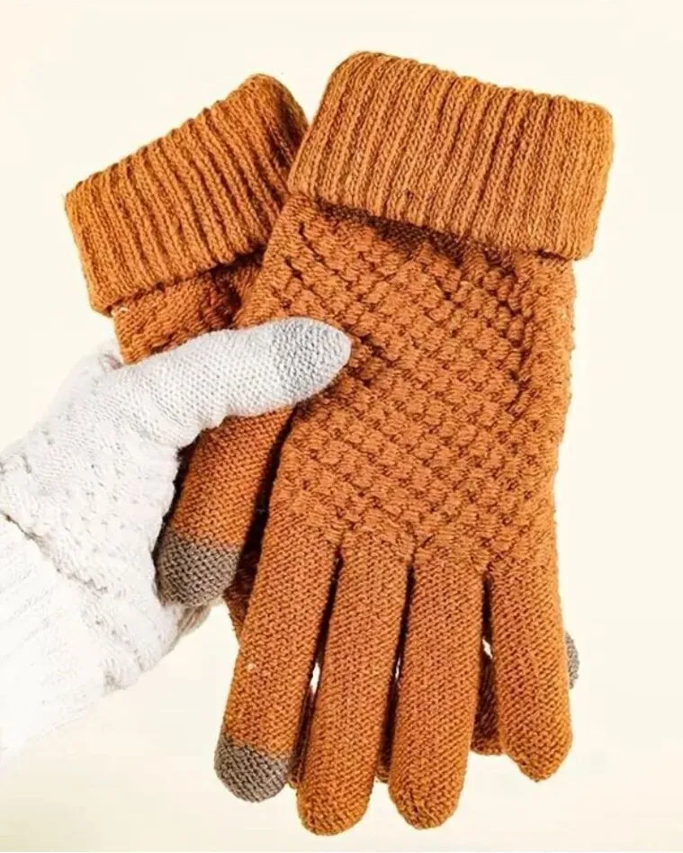 Touchscreen Gloves Unisex Burnt Orange Knit Winter Orange