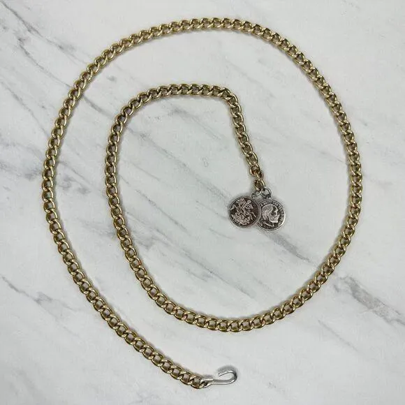 Lightweight Coin Charm Gold Tone Metal Chain Link Belt ✨