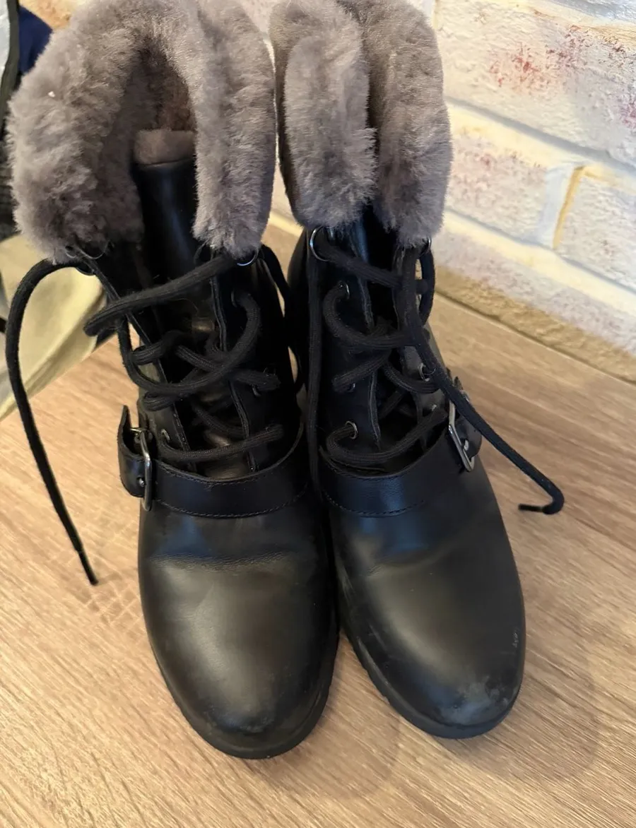 UGG Janney Waterproof Leather Wedge Lace-Up Ankle Boots, Black