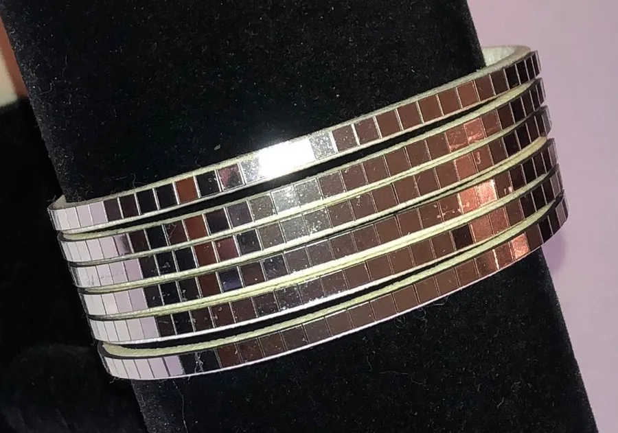Silver Tone Mosaic Tile Boho Bracelet