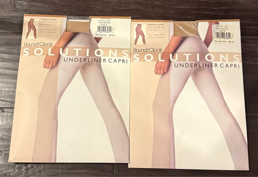 Round the Clock Womens Size B Underliner Capri Shaper Pale Beige 2pk 106 NEW Tan