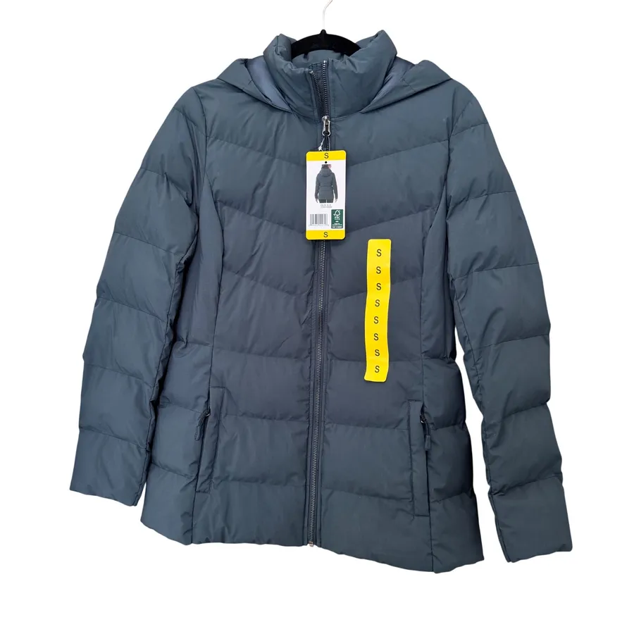 NWT 32 Degrees Heat Puffer Jacket S Blue Hooded Quilted Travel Lightweight Basic