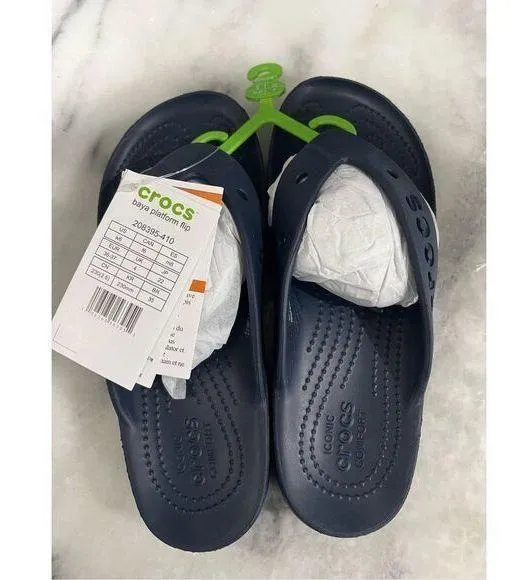 Crocs Baya Platform Flip Sandals Navy Blue Women’s 6 W6 208395-410 N