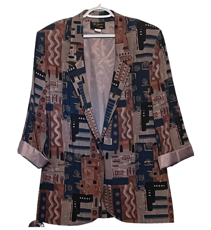 Toni Garment for CC Magic Vintage Women's Black Blue Rust Tan Blazar Size 1X