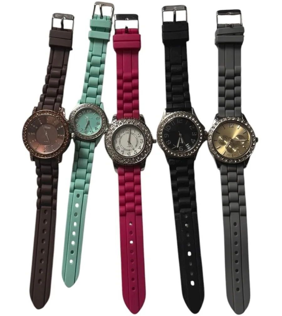 Set of Five Stylish Watches in Assorted Colors Pink
