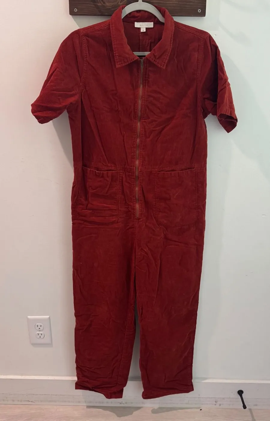 All Row Rust Red Corduroy Utility Jumpsuit Short Sleeve Zip Front PM1070 Large