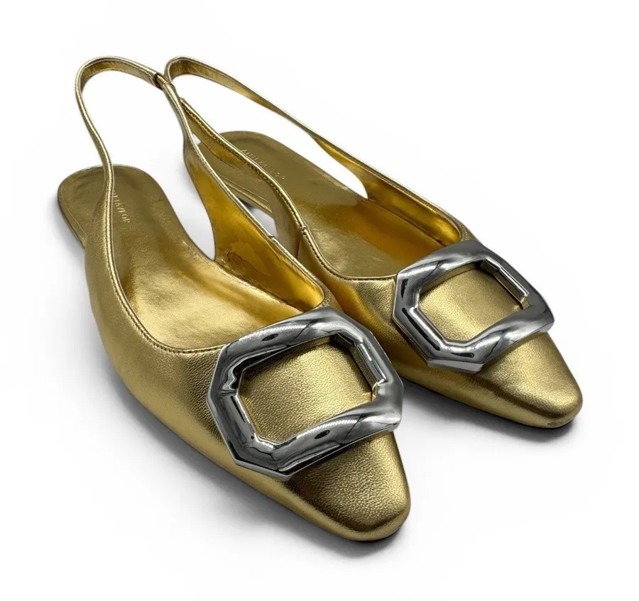 Ann Taylor Gold Leather Square Toe Slingback Shoes Women’s Size 6