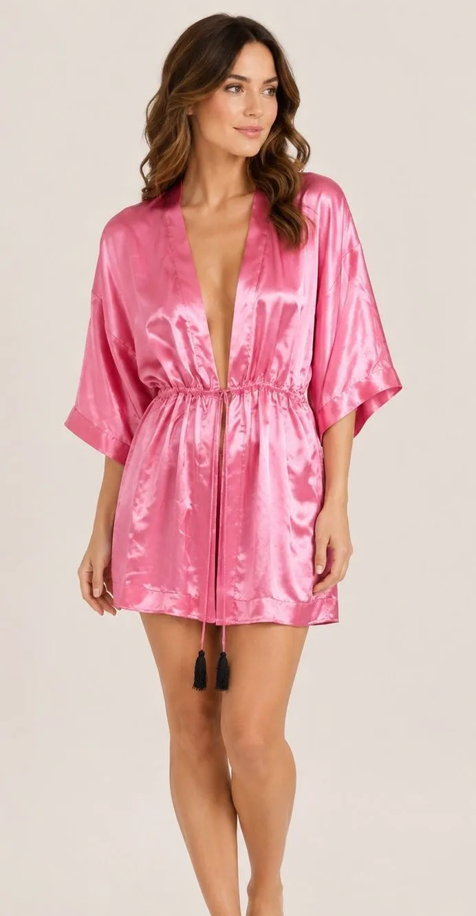 VINTAGE Victoria’s Secret Gold Label Barbiecore Pink Tassel Nightgown Robe