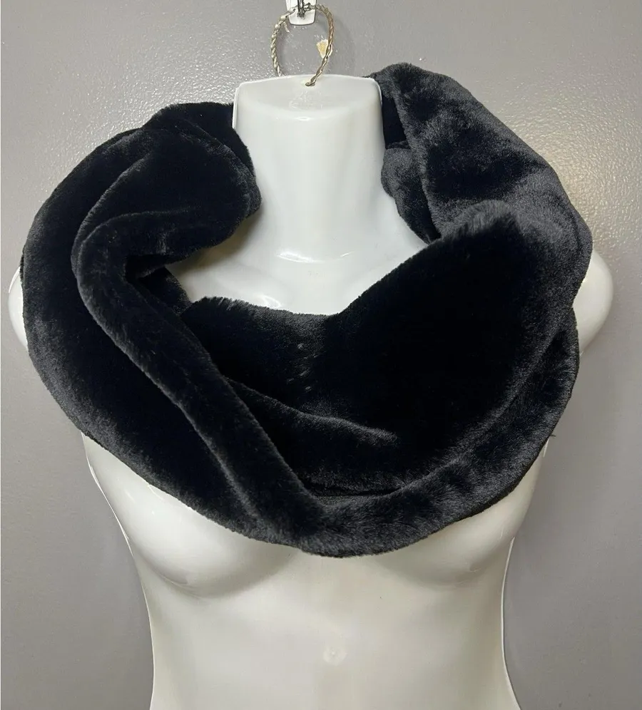 Gallery Scarf Womens One Size Black Faux Fur Cowl Neck Warmer Snood Winter