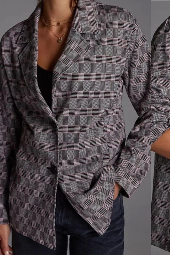 Anthropologie Avec Les Filles Plaid Oversized Long Two Button Blazer Jacket S