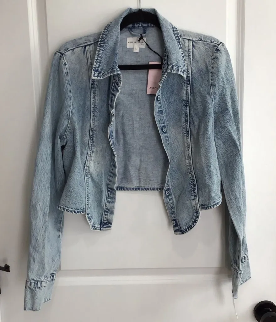 Avec Les Filles Denim Jacket Women Large Acid Waah Light Blue Jean New With Tags