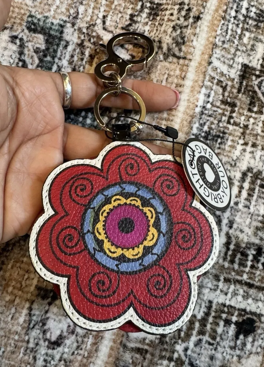 Brighton Bloom heart Leather Flower Fob Key Chain NWT handbag charm