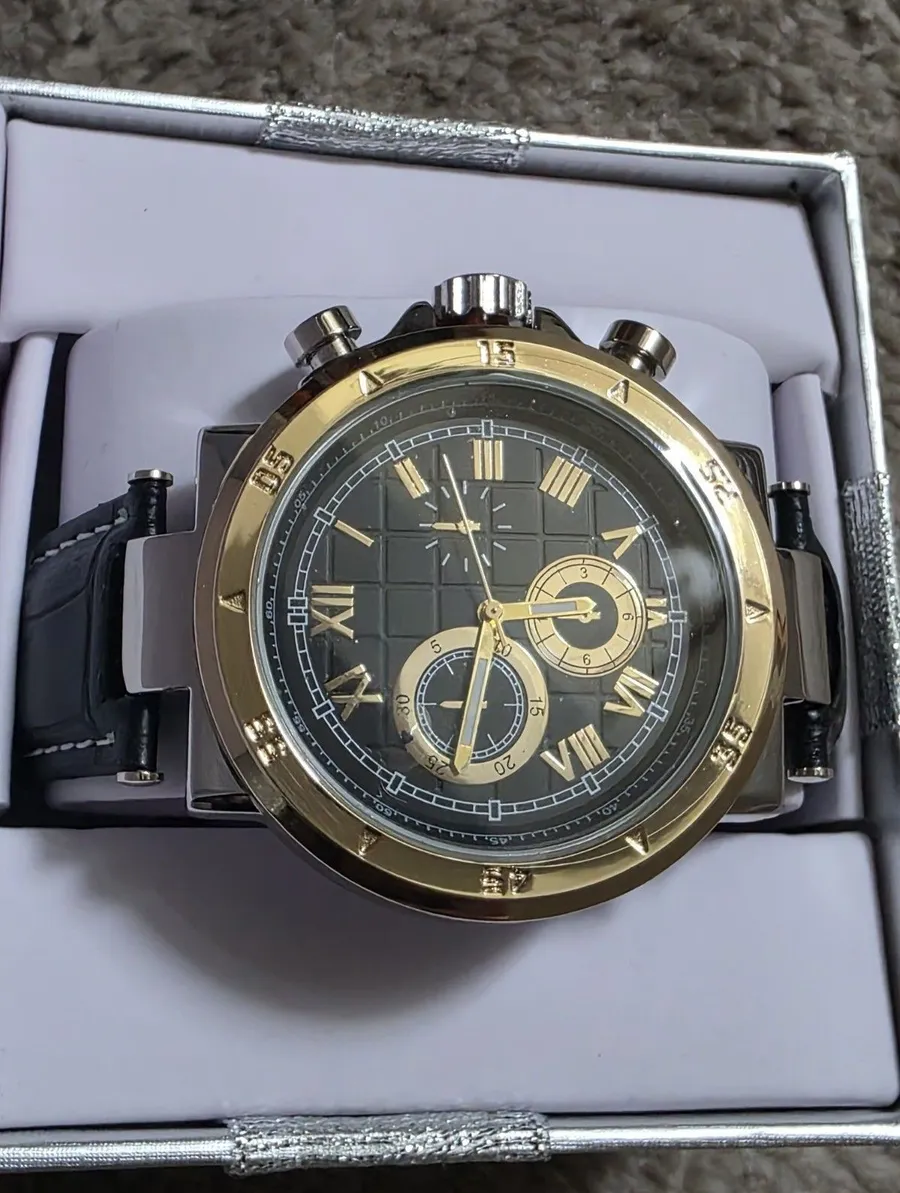 AMERICAN EXCHANGE MEN'S WATCH Black Strap Gold Tone Accent Macy's Featured NEW