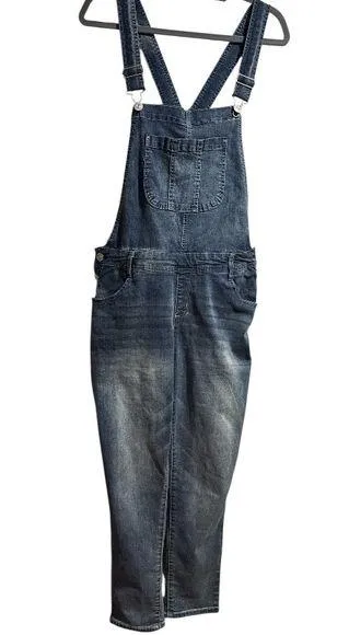 Wallflower Blue Denim Overalls crisscross back adjustale XL stretch