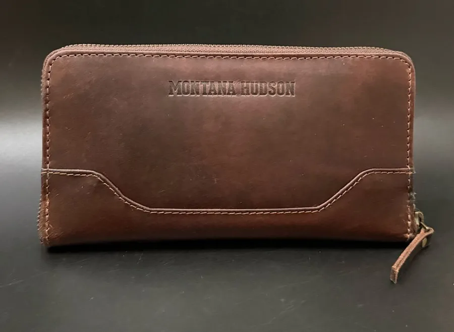 MONTANA HUDSON Eva Brown Genuine Leather Zip Around Wallet NWOT