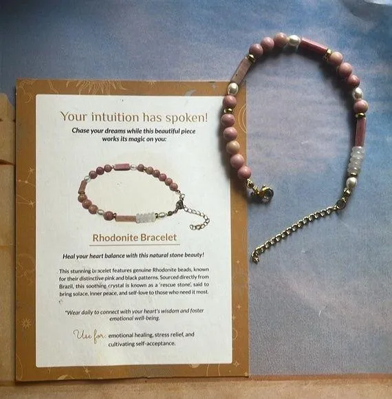 Rhodonite Bracelet with Gold Accents adjustable natural stones BNWT Pink