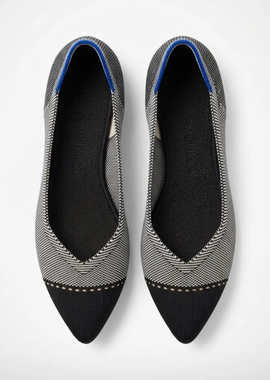 Rothy's Pointed Toe Flats Size W7 Black and White Knit