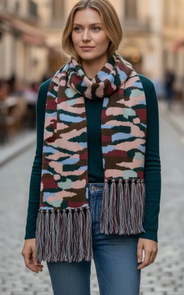 NWT EXPRESS Camo Knit Oblong Scarf Multicolor Neck Warmer