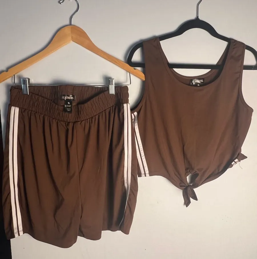 Feathers Brown Track Shorts and Knot Tie Top