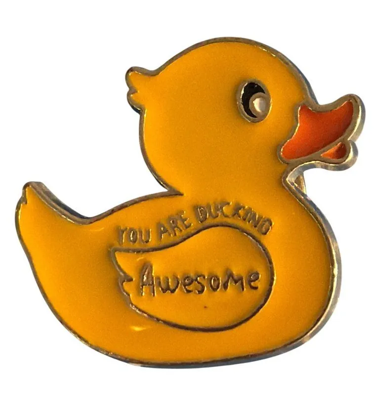 You Are Ducking Awesome Duck Pin Gold Tone Yellow Enamel 1.25" Fun Lanyard NWOT