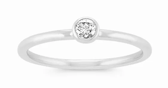 14K White Gold Diamond Stacking Ring Size 6