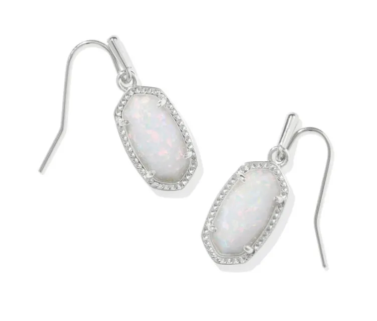 Kendra Scott Lee Silver Drop Earrings in White Lab Grown Opal NIB