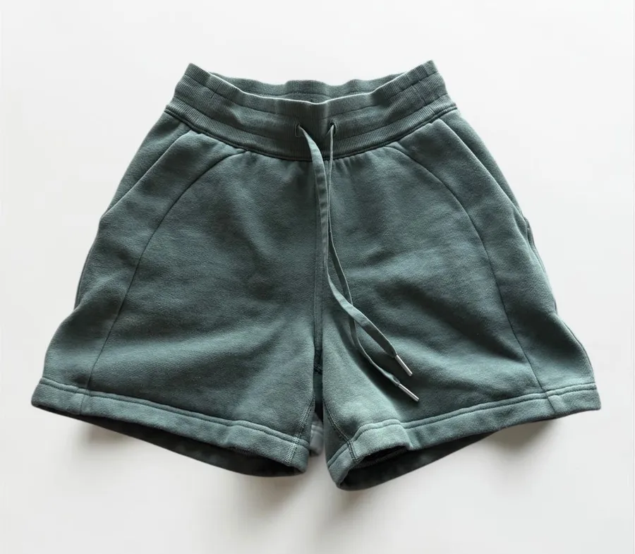 Lululemon Green Cotton Fleece Drawstring Shorts Size 2
