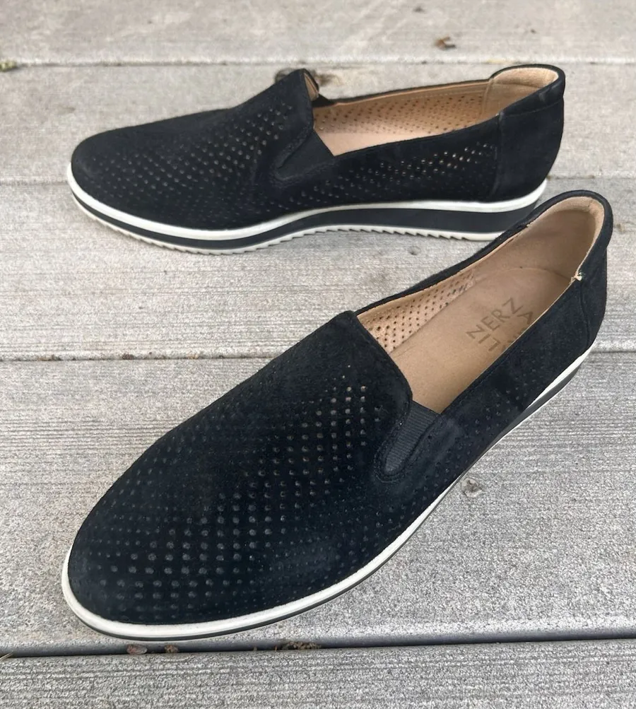 Naturalizer Bonnie Black Leather Perforated Slip On Loafers WMNS 7.5 M Sneakers