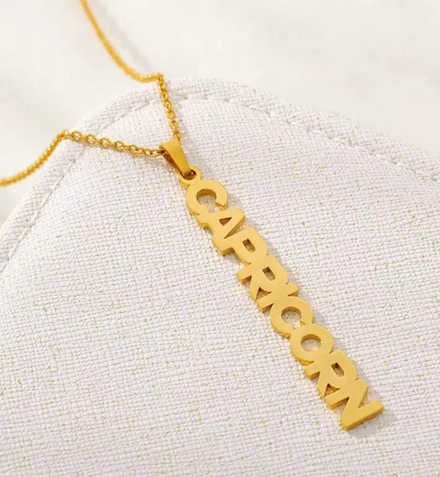 Capricorn Zodiac Gold Plated Stainless Steel Necklace