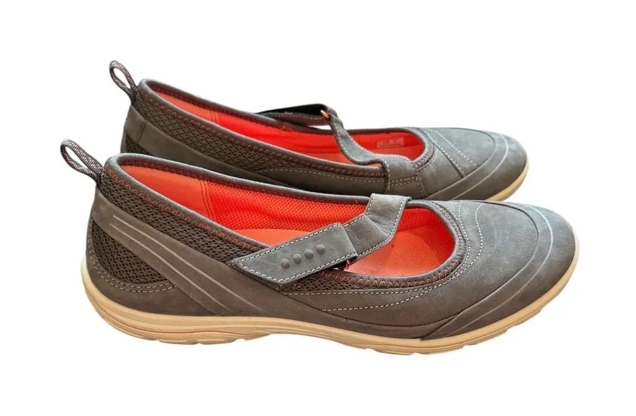 ECCO Mary Jane Sneakers Womens 38 Gray Coral Nubuck Mesh Walking Sport Flats