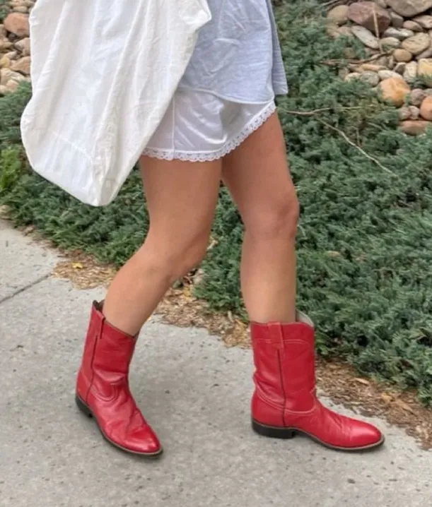 Vintage red leather boots