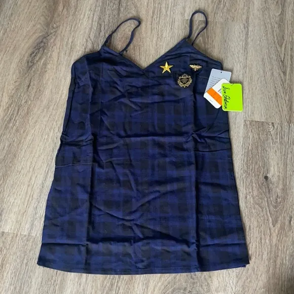 Sam Edelman Navy Plaid Side Slit Chemise Size Small