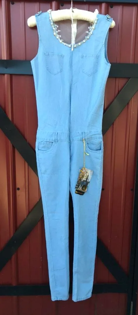 NWT Stunning Queen Denim Lacey Overalls
