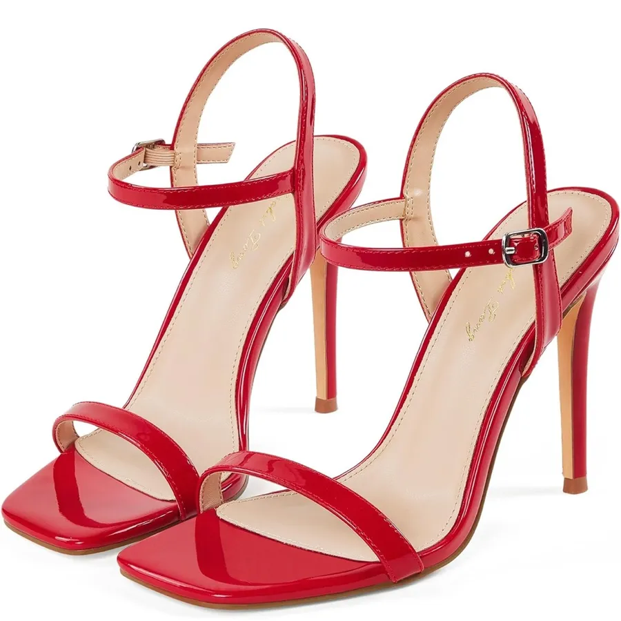 NWT Elisabet Tang Strappy Sling Back Stiletto Open Square Toe 4” Heels Sz 6 Red