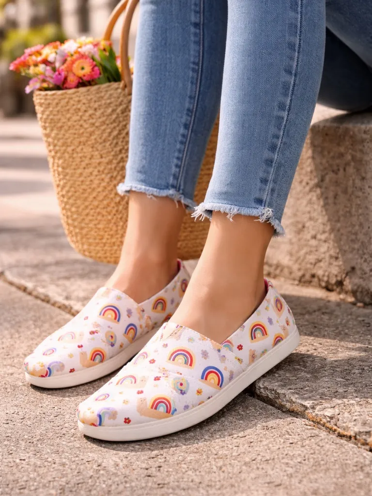 TOMS Alpargata Rainbow Snails Print Slip-On Shoes | Ortholite Comfort Women’s 9