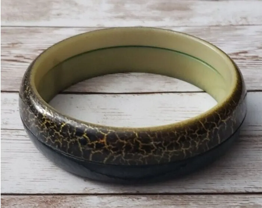 Vintage Bracelet / Bangle Two Tone Dark Green & Crackle Pattern
