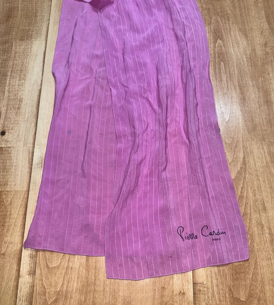 Pierre Cardin Paris Vintage Silk Pink Striped Cardigan Scarf Skinny Ribbed