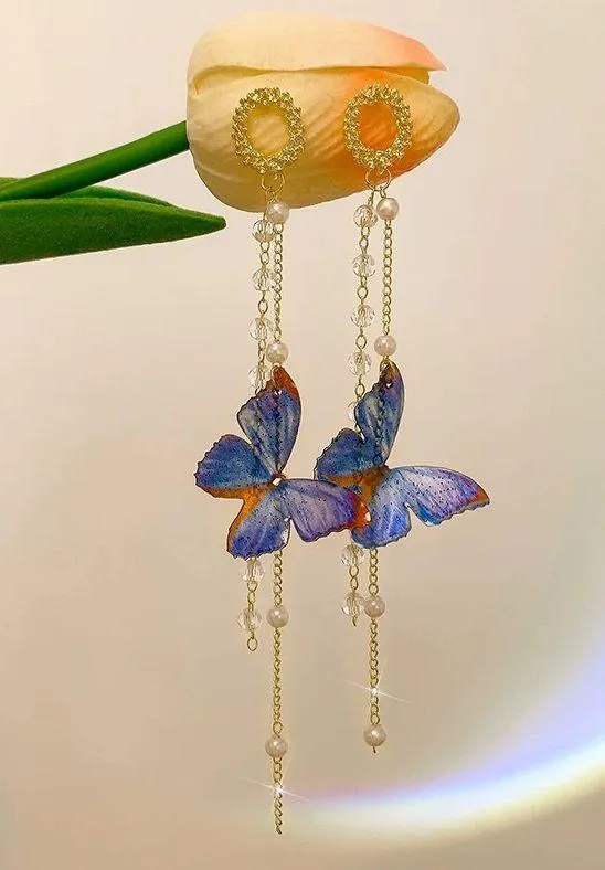 Elegant Butterfly Long Dangle Drop Earrings for Women Gold