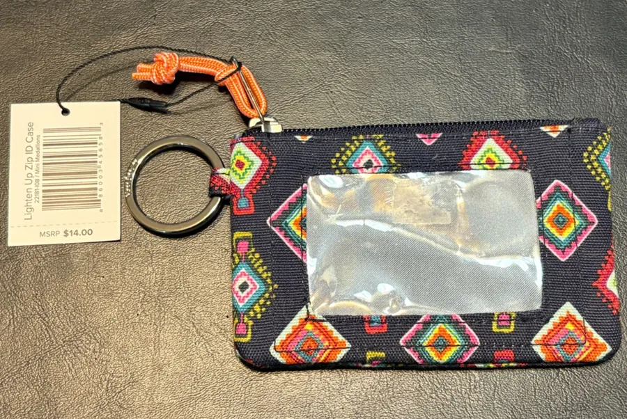 Vera Bradley Black ID Case with Colorful Geometric Print and Key Ring