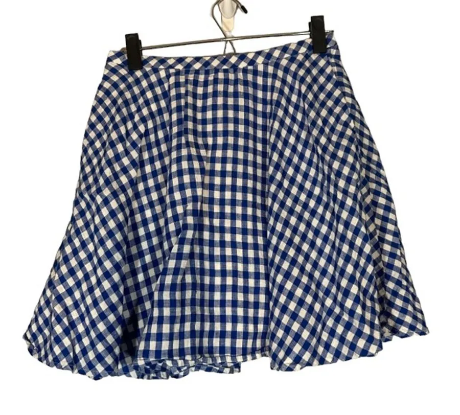 J. Crew Blue & White Plaid Full Circle Flare Skirt Back Zip Women Sz 2